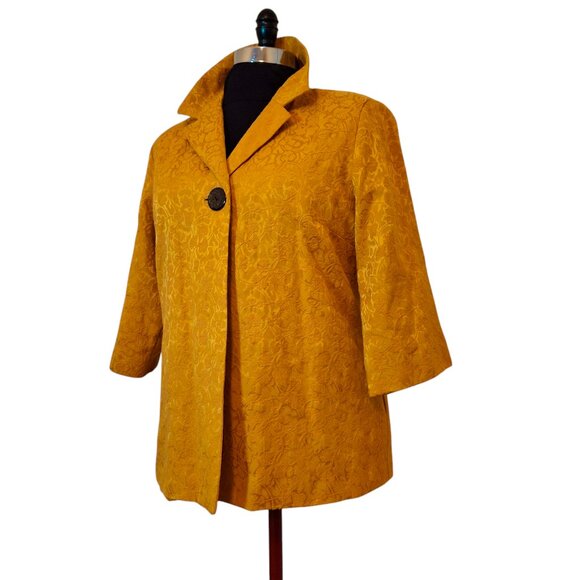 Vintage Anne Carson Empress Brocade Swing Jacket 1X Lined 3/4 Sleeve MustardGold - Picture 4 of 10